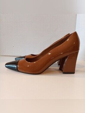 Marc Fisher Two-Tone Brown Patent Block Heel Pumps Women's Size 7.5